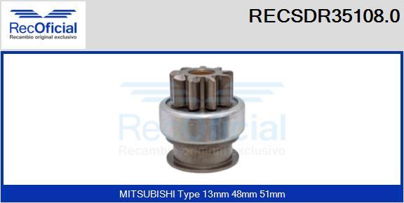 RECOFICIAL RECSDR35108.0 - Pignon, démarreur cwaw.fr