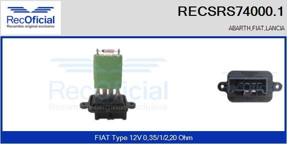 RECOFICIAL RECSRS74000.1 - Résistance, pulseur d'air habitacle cwaw.fr