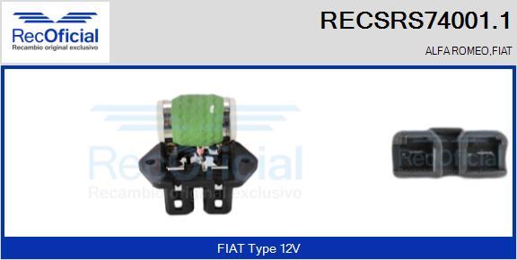 RECOFICIAL RECSRS74001.1 - Résistance de série, moteur électrique-ventilateur du radiat cwaw.fr