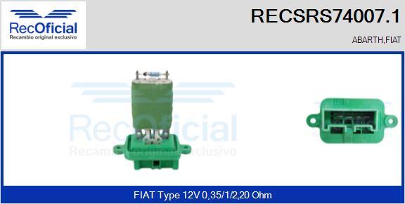 RECOFICIAL RECSRS74007.1 - Résistance, pulseur d'air habitacle cwaw.fr