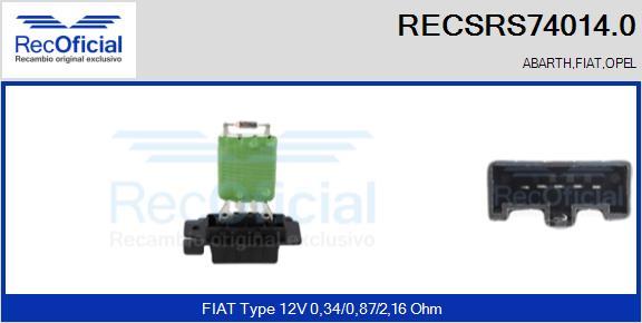 RECOFICIAL RECSRS74014.0 - Résistance, pulseur d'air habitacle cwaw.fr