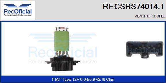 RECOFICIAL RECSRS74014.1 - Résistance, pulseur d'air habitacle cwaw.fr