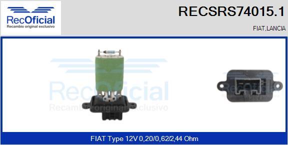 RECOFICIAL RECSRS74015.1 - Résistance, pulseur d'air habitacle cwaw.fr