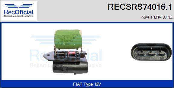 RECOFICIAL RECSRS74016.1 - Résistance de série, moteur électrique-ventilateur du radiat cwaw.fr