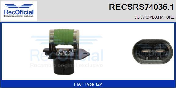 RECOFICIAL RECSRS74036.1 - Résistance de série, moteur électrique-ventilateur du radiat cwaw.fr