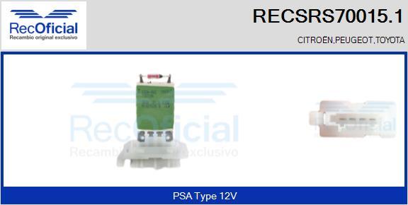 RECOFICIAL RECSRS70015.1 - Résistance, pulseur d'air habitacle cwaw.fr