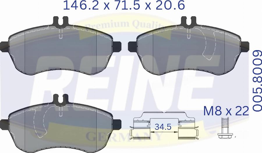 REINE GERMANY .005.8009 - Kit de plaquettes de frein, frein à disque cwaw.fr