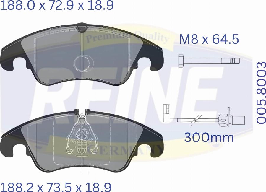 REINE GERMANY .005.8003 - Kit de plaquettes de frein, frein à disque cwaw.fr