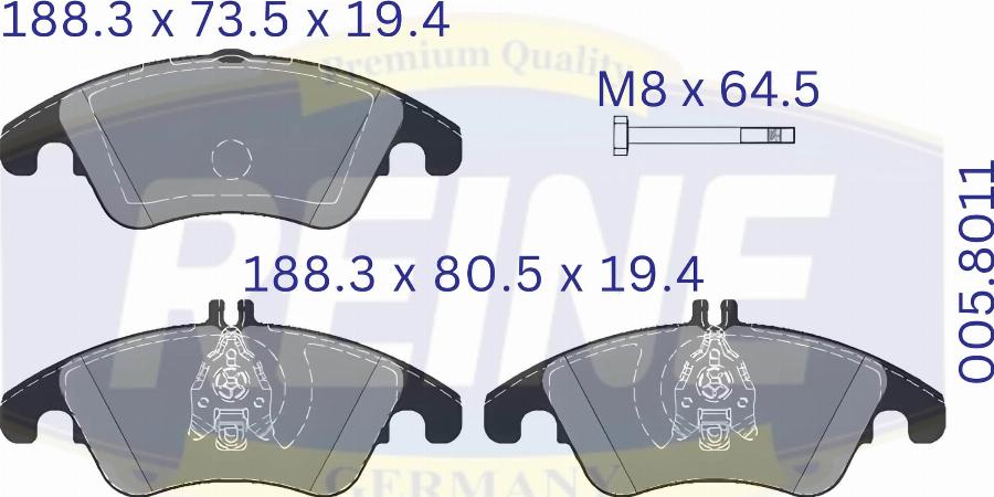 REINE GERMANY .005.8011 - Kit de plaquettes de frein, frein à disque cwaw.fr