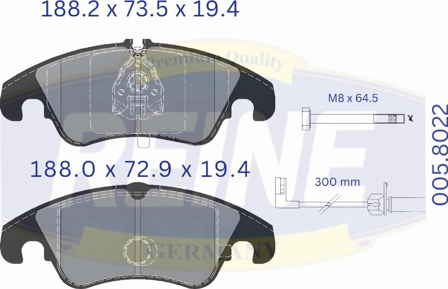 REINE GERMANY .005.8022 - Kit de plaquettes de frein, frein à disque cwaw.fr