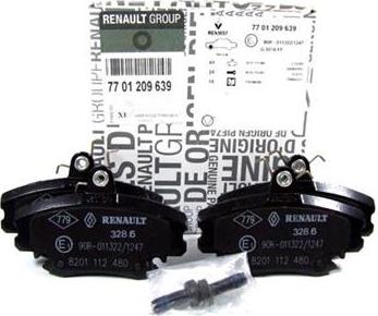 RENAULT 7701209639 - Kit de plaquettes de frein, frein à disque cwaw.fr