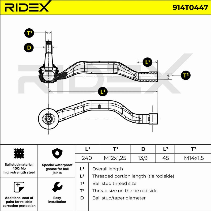 RIDEX 914T0447 - Rotule de barre de connexion cwaw.fr