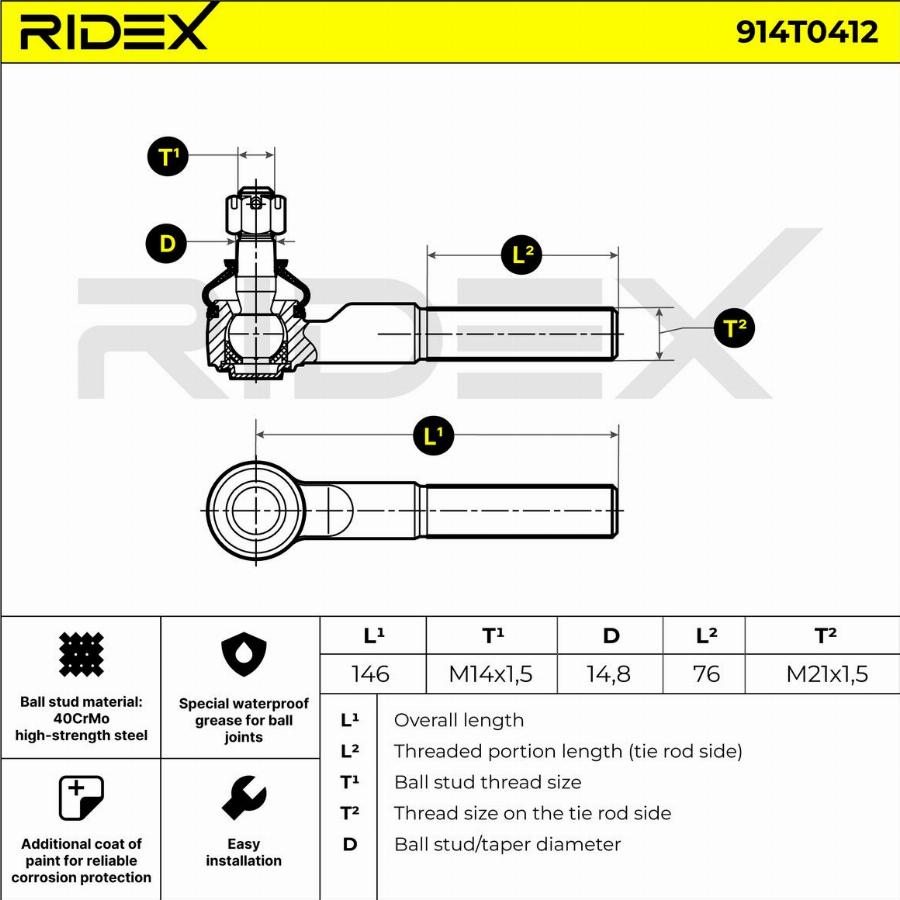 RIDEX 914T0412 - Rotule de barre de connexion cwaw.fr