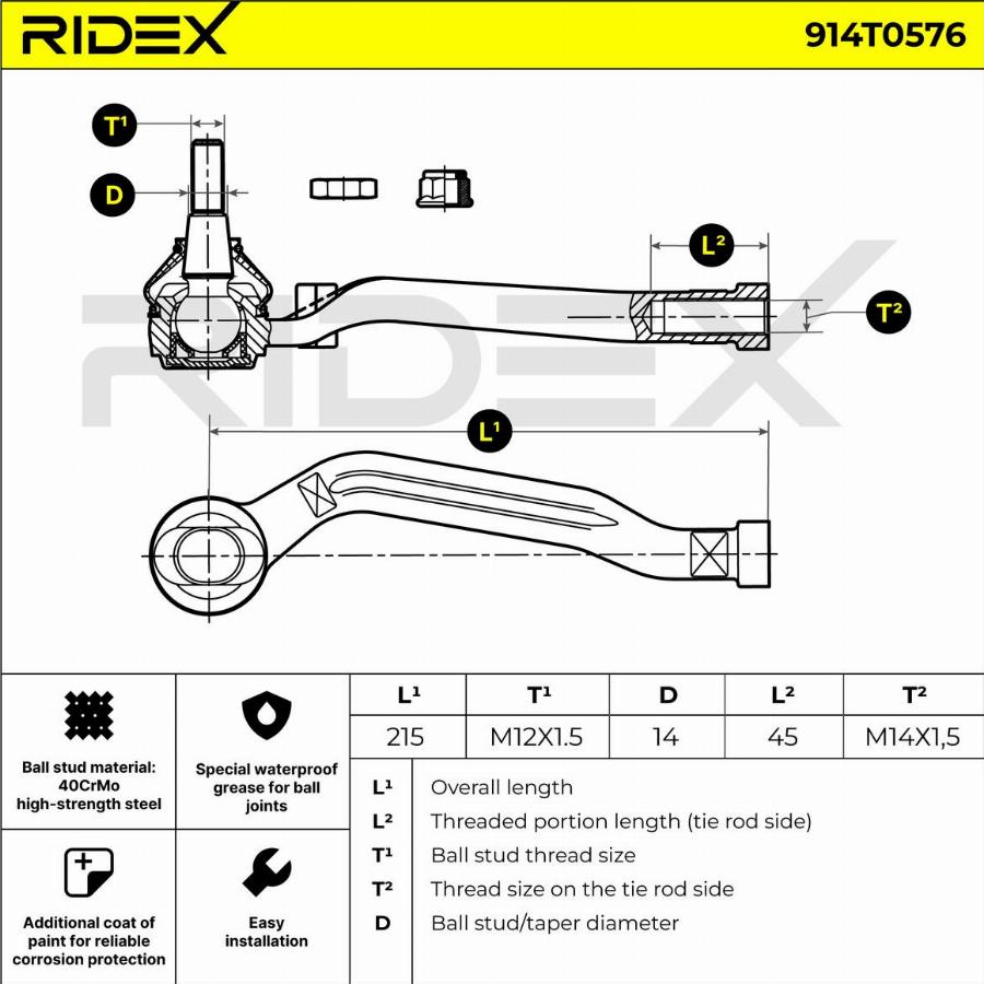 RIDEX 914T0576 - Rotule de barre de connexion cwaw.fr