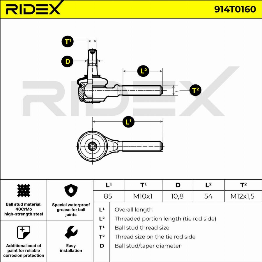 RIDEX 914T0160 - Rotule de barre de connexion cwaw.fr