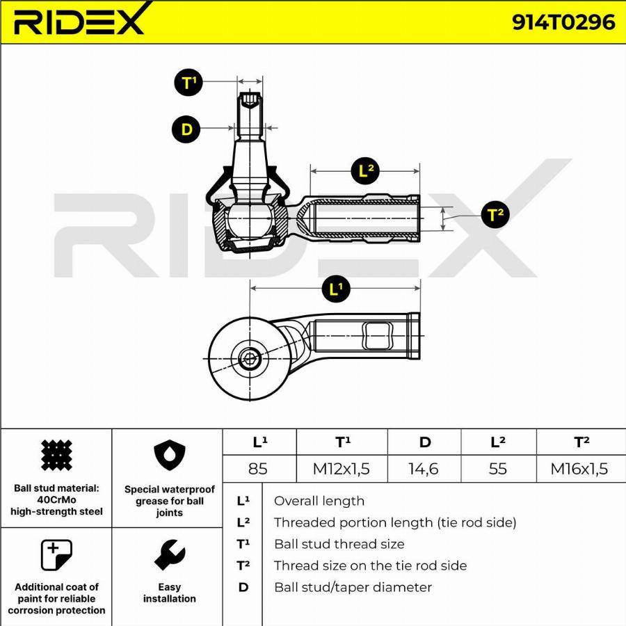 RIDEX 914T0296 - Rotule de barre de connexion cwaw.fr