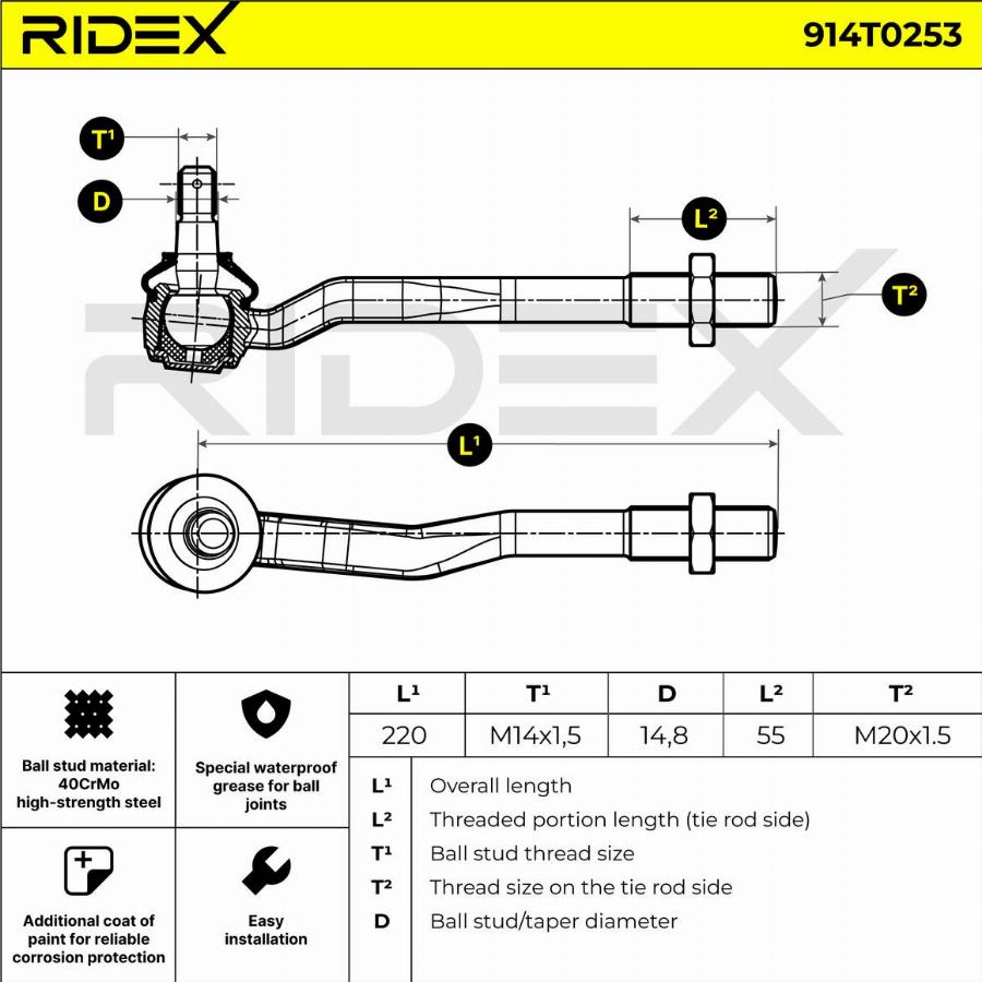 RIDEX 914T0253 - Rotule de barre de connexion cwaw.fr