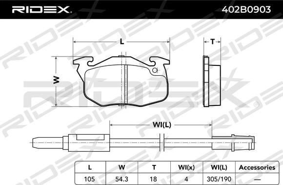 RIDEX 402B0903 - Kit de plaquettes de frein, frein à disque cwaw.fr