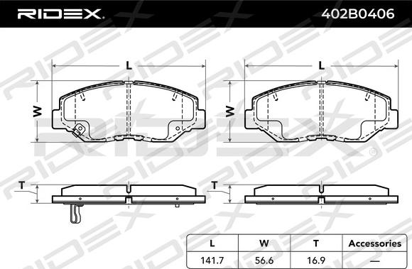 RIDEX 402B0406 - Kit de plaquettes de frein, frein à disque cwaw.fr