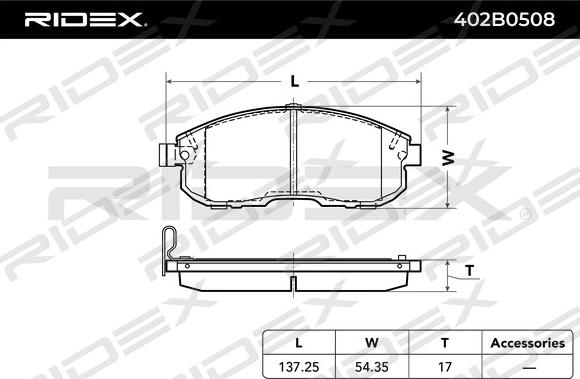 RIDEX 402B0508 - Kit de plaquettes de frein, frein à disque cwaw.fr