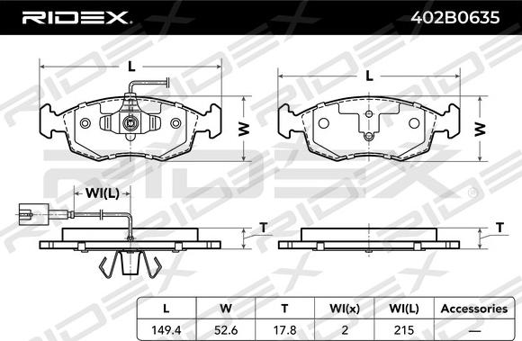 RIDEX 402B0635 - Kit de plaquettes de frein, frein à disque cwaw.fr