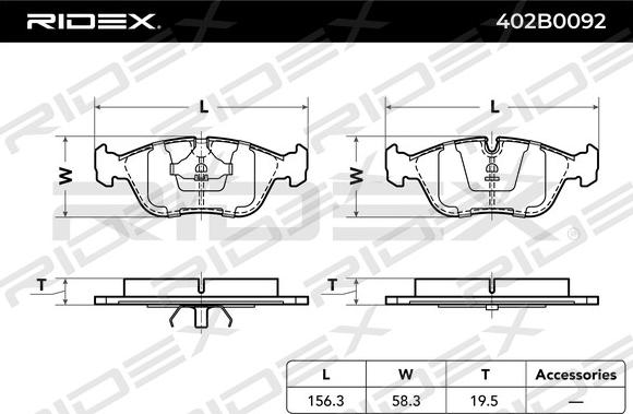 RIDEX 402B0092 - Kit de plaquettes de frein, frein à disque cwaw.fr