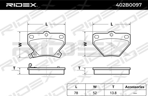 RIDEX 402B0097 - Kit de plaquettes de frein, frein à disque cwaw.fr