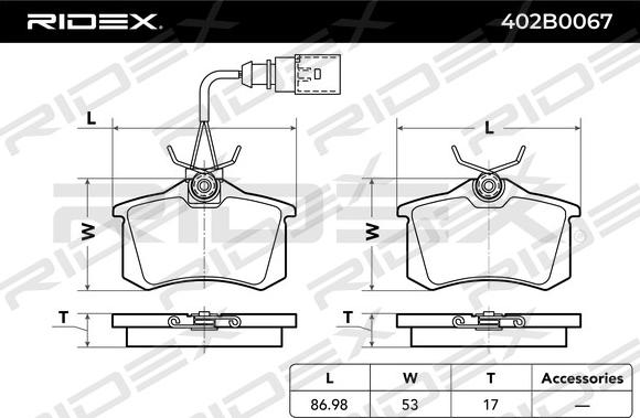 RIDEX 402B0067 - Kit de plaquettes de frein, frein à disque cwaw.fr