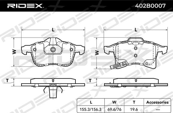 RIDEX 402B0007 - Kit de plaquettes de frein, frein à disque cwaw.fr