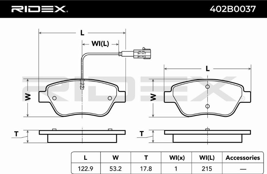 RIDEX 402B0037 - Kit de plaquettes de frein, frein à disque cwaw.fr