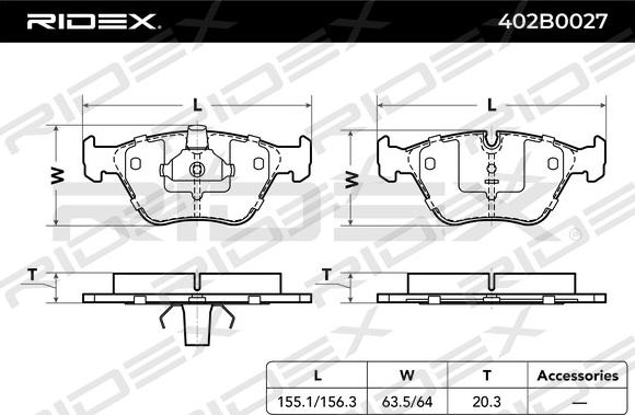 RIDEX 402B0027 - Kit de plaquettes de frein, frein à disque cwaw.fr