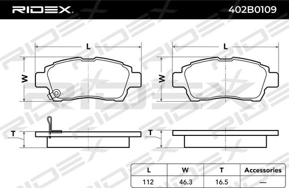 RIDEX 402B0109 - Kit de plaquettes de frein, frein à disque cwaw.fr