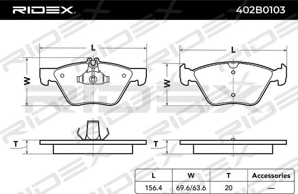 RIDEX 402B0103 - Kit de plaquettes de frein, frein à disque cwaw.fr