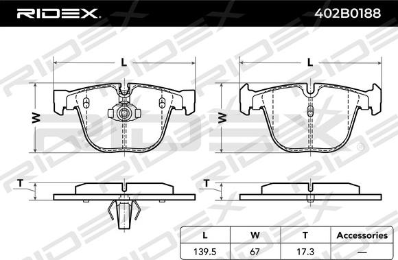 RIDEX 402B0188 - Kit de plaquettes de frein, frein à disque cwaw.fr