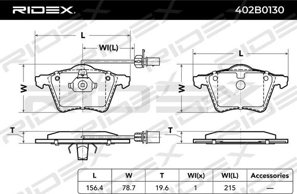 RIDEX 402B0130 - Kit de plaquettes de frein, frein à disque cwaw.fr