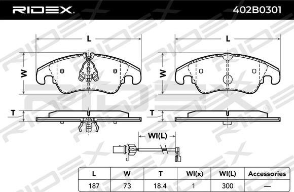 RIDEX 402B0301 - Kit de plaquettes de frein, frein à disque cwaw.fr