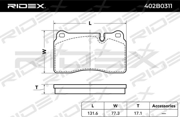 RIDEX 402B0311 - Kit de plaquettes de frein, frein à disque cwaw.fr