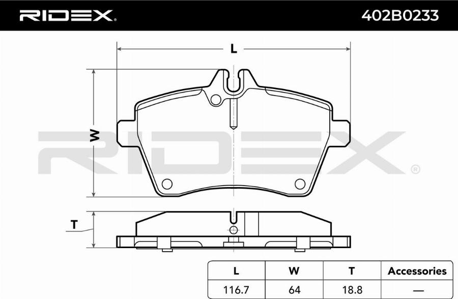 RIDEX 402B0233 - Kit de plaquettes de frein, frein à disque cwaw.fr