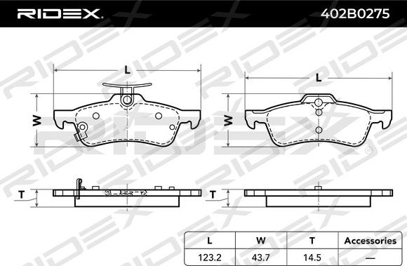 RIDEX 402B0275 - Kit de plaquettes de frein, frein à disque cwaw.fr