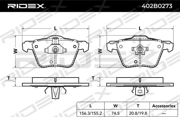 RIDEX 402B0273 - Kit de plaquettes de frein, frein à disque cwaw.fr