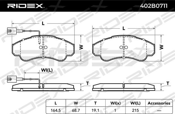 RIDEX 402B0711 - Kit de plaquettes de frein, frein à disque cwaw.fr