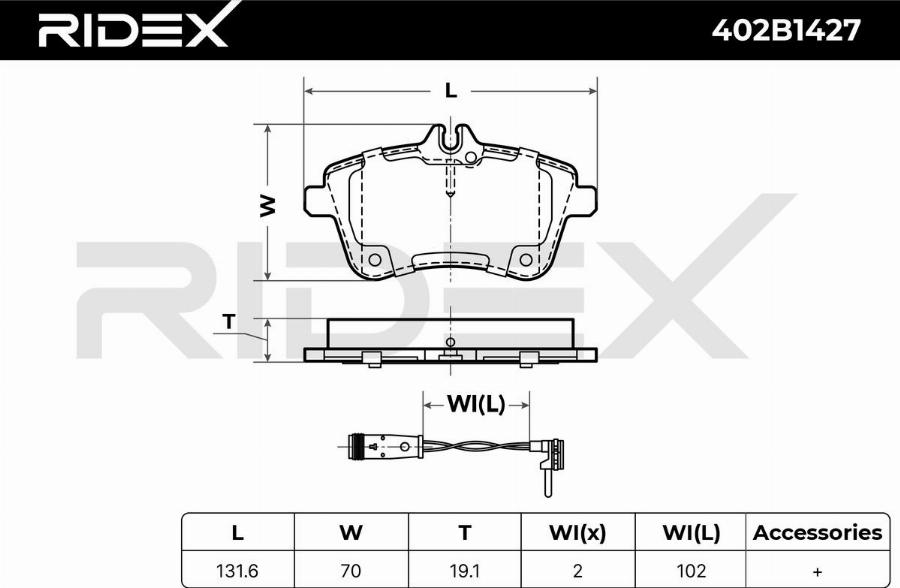 RIDEX 402B1427 - Kit de plaquettes de frein, frein à disque cwaw.fr