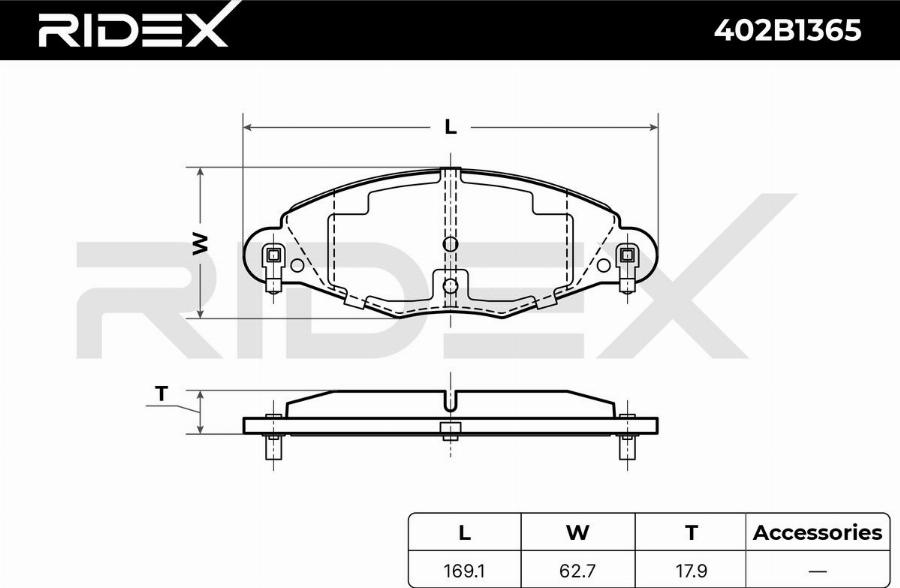 RIDEX 402B1365 - Kit de plaquettes de frein, frein à disque cwaw.fr