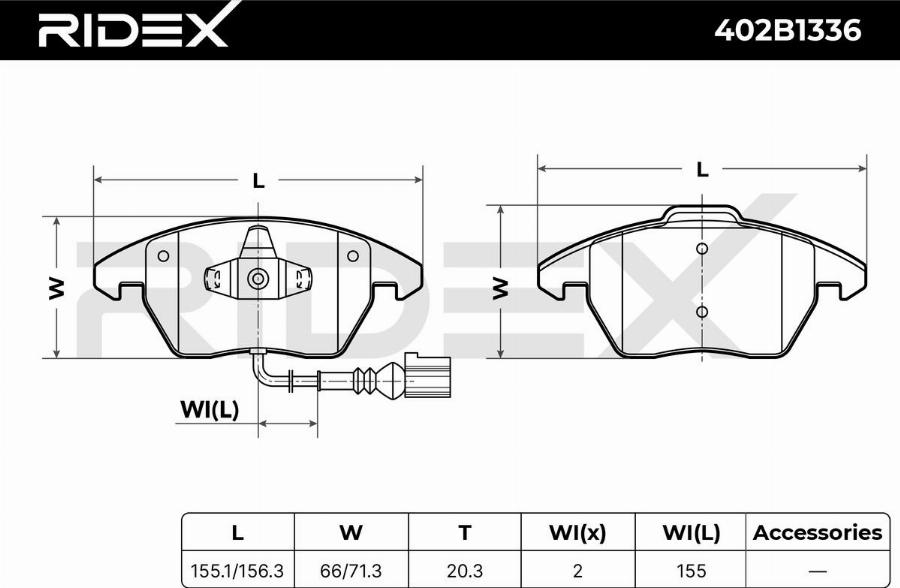 RIDEX 402B1336 - Kit de plaquettes de frein, frein à disque cwaw.fr