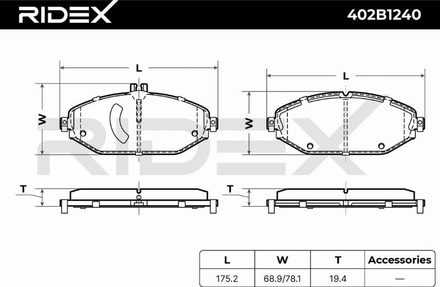 RIDEX 402B1240 - Kit de plaquettes de frein, frein à disque cwaw.fr