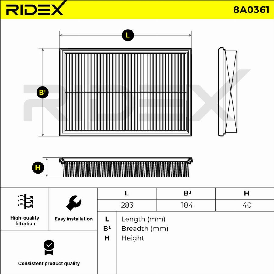 RIDEX 8A0361 - Filtre à air cwaw.fr