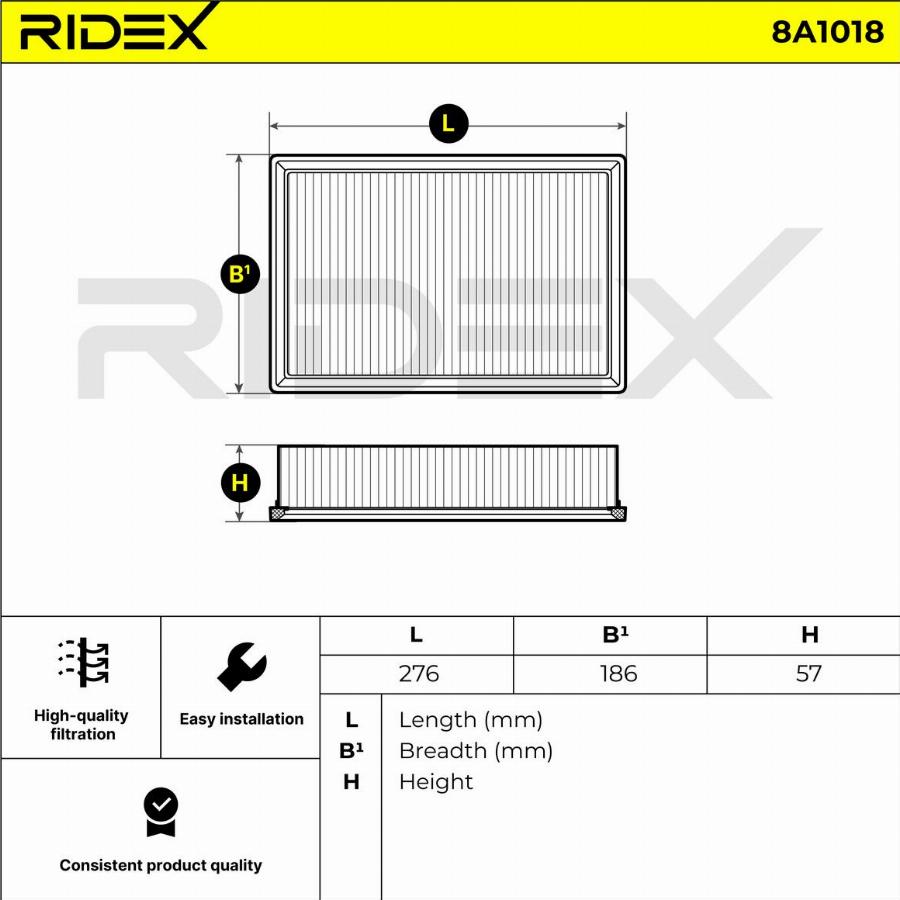 RIDEX 8A1018 - Filtre à air cwaw.fr