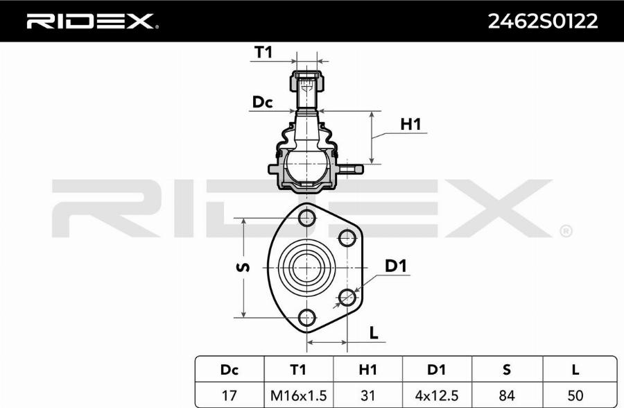 RIDEX 2462S0122 - Rotule de suspension cwaw.fr