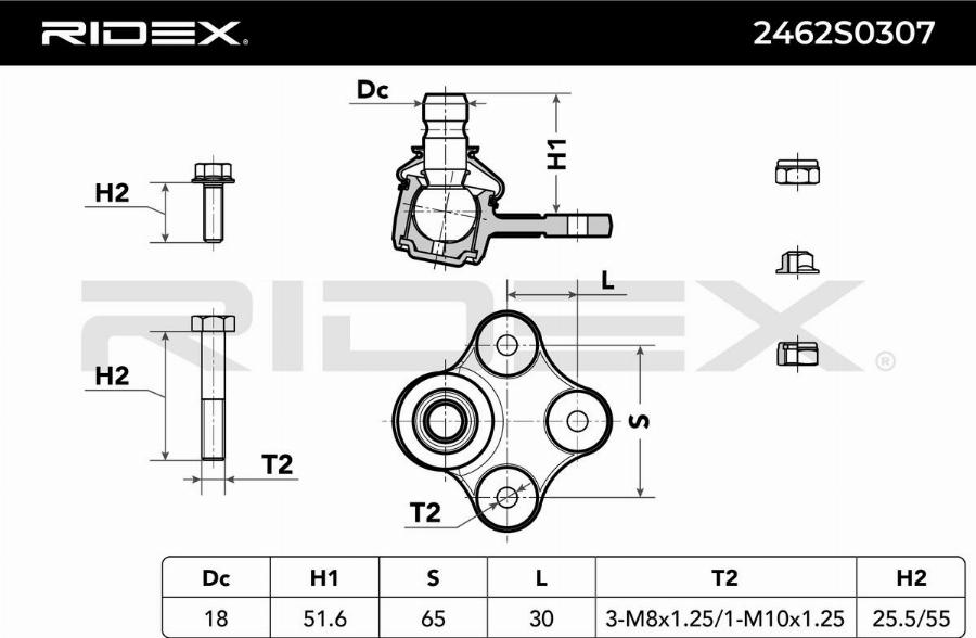 RIDEX 2462S0307 - Rotule de suspension cwaw.fr