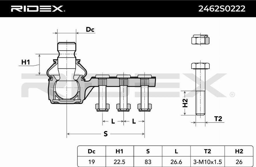 RIDEX 2462S0222 - Rotule de suspension cwaw.fr